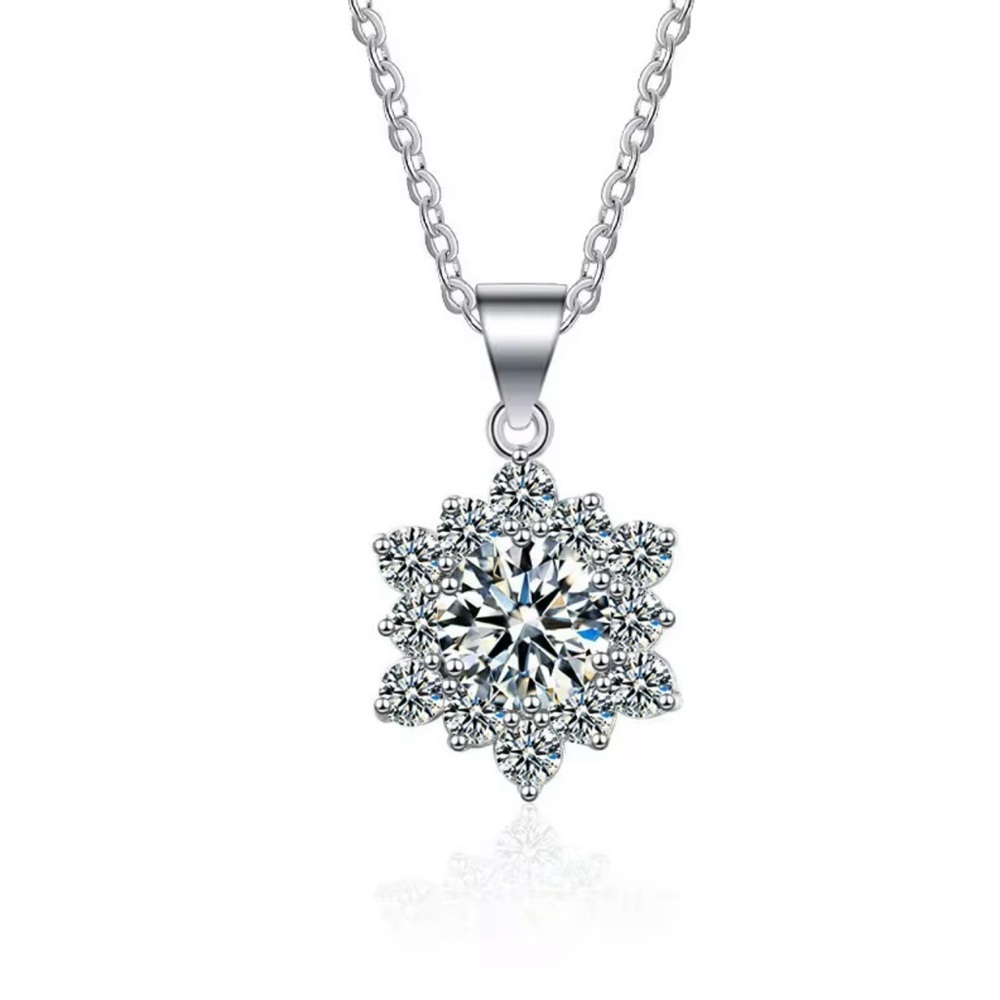 Sunflower Moissanite Diamond 2CTW Necklace NIB VVS1 Color D .925 w/cert